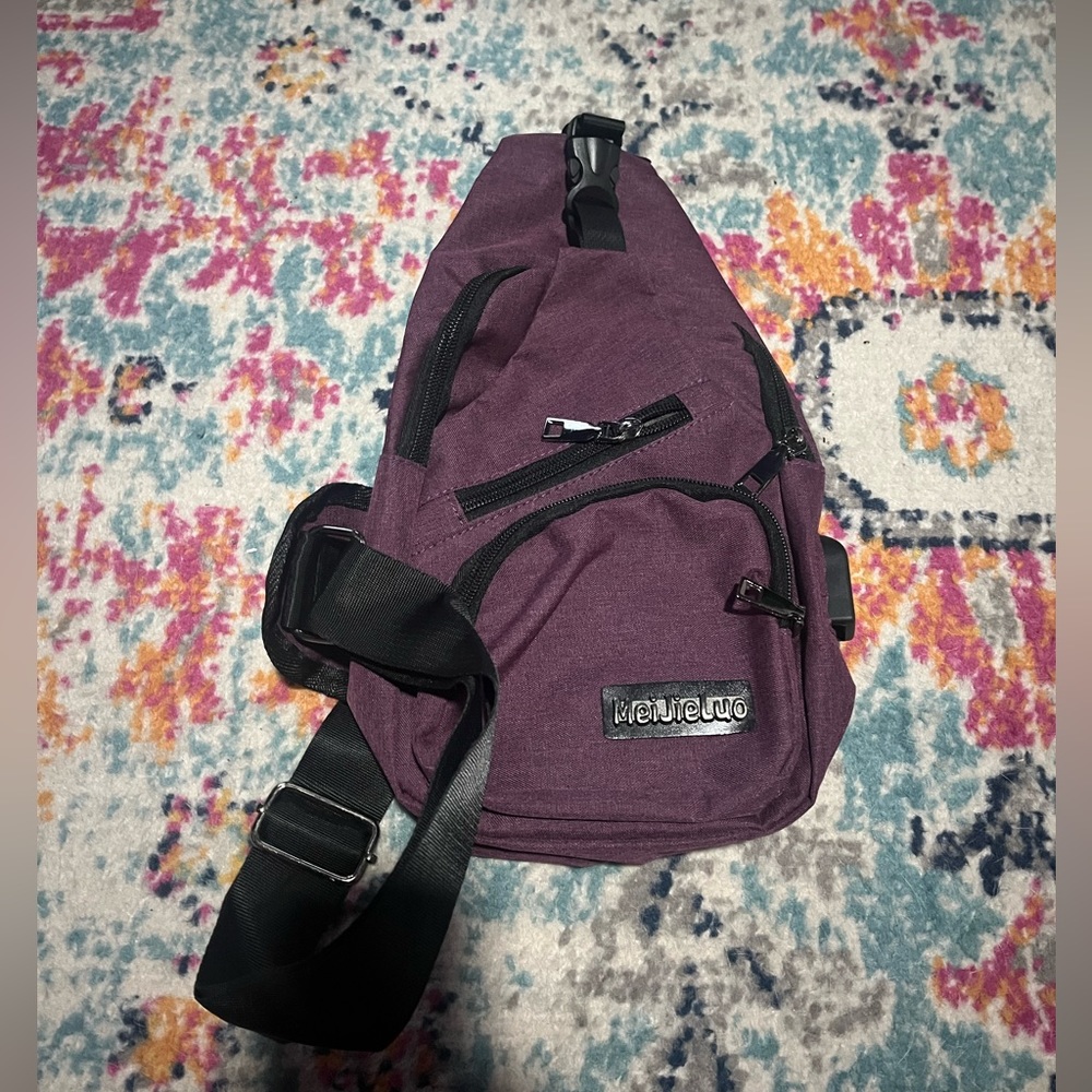 MeiJieLuo Deep Purple Mini Backpack Purse with Black Accents
